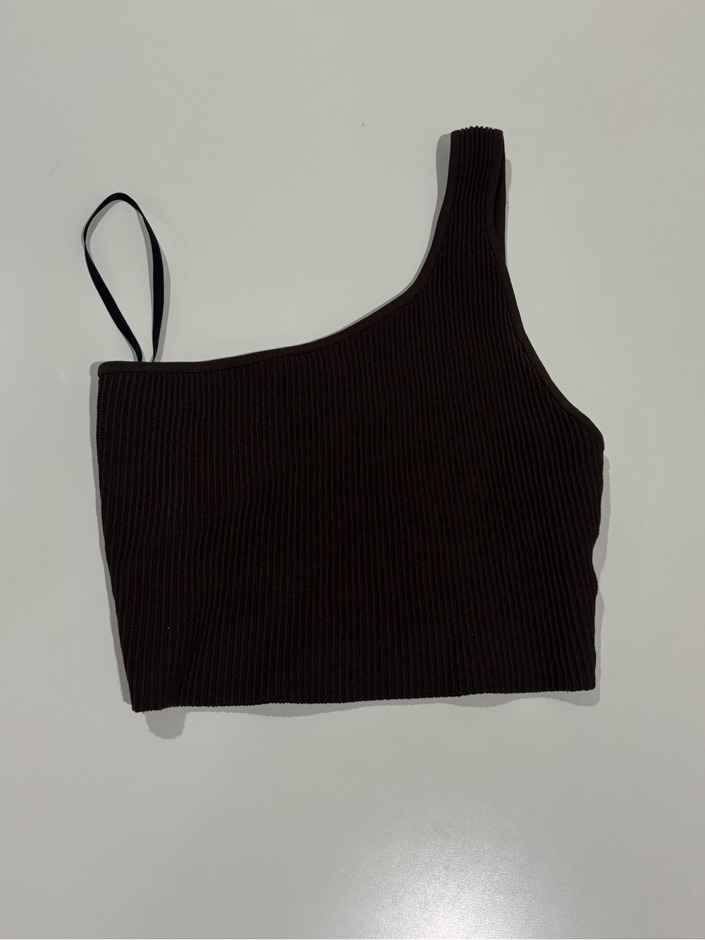 Aritzia One-Shoulder Ribbed Crop Top — Dark Brown